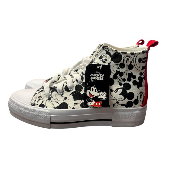 Disney Mickey Mouse High Top Sneakers Canvas Print Womens US 9 Red Black Design - Picture 1 of 13
